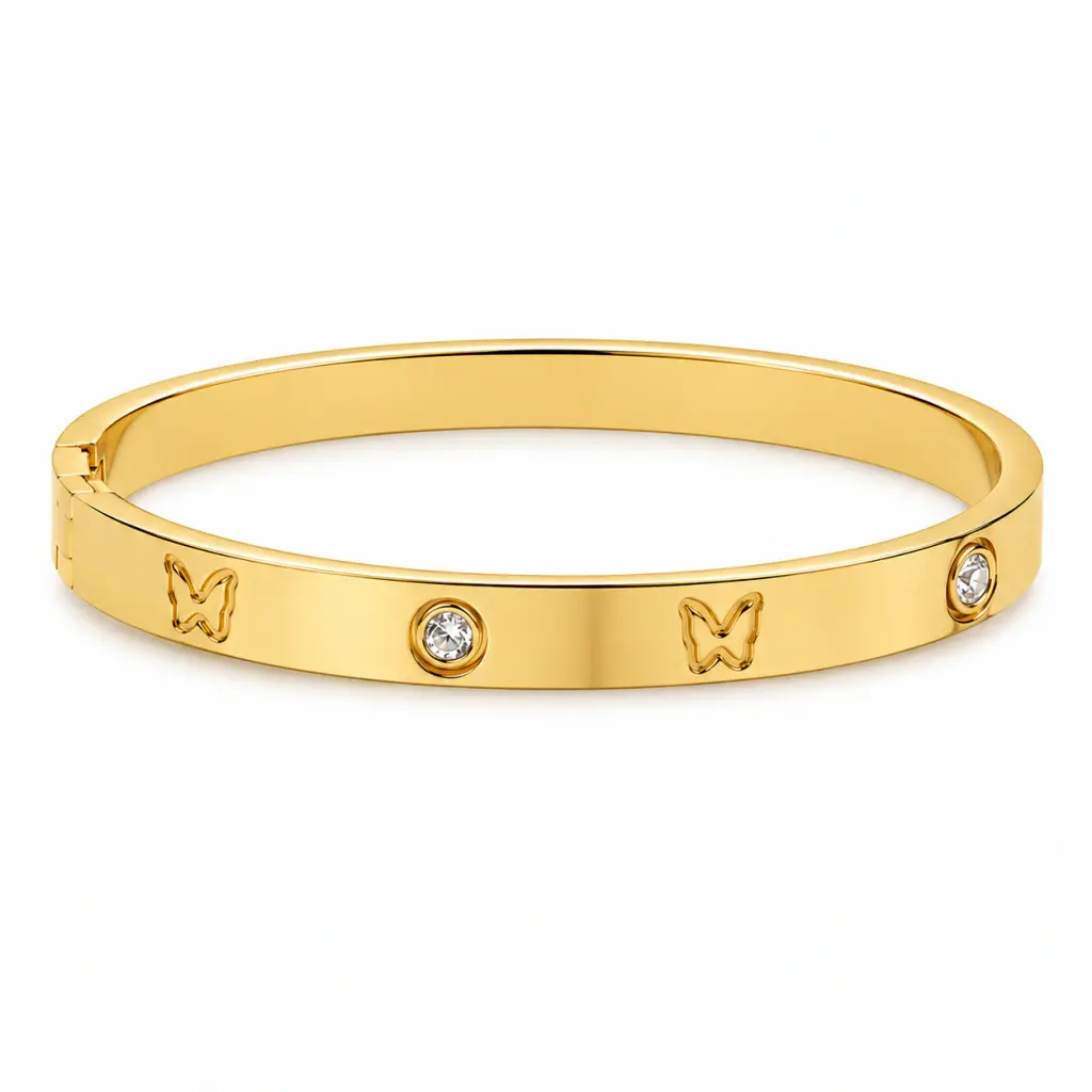 Bracelete Borboletas Com Pontos de Luz Dourado