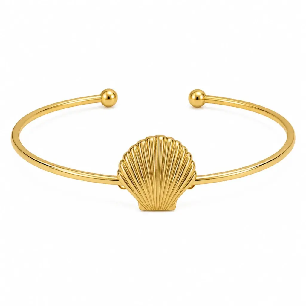 Bracelete Concha Dourado Aço Inoxidável