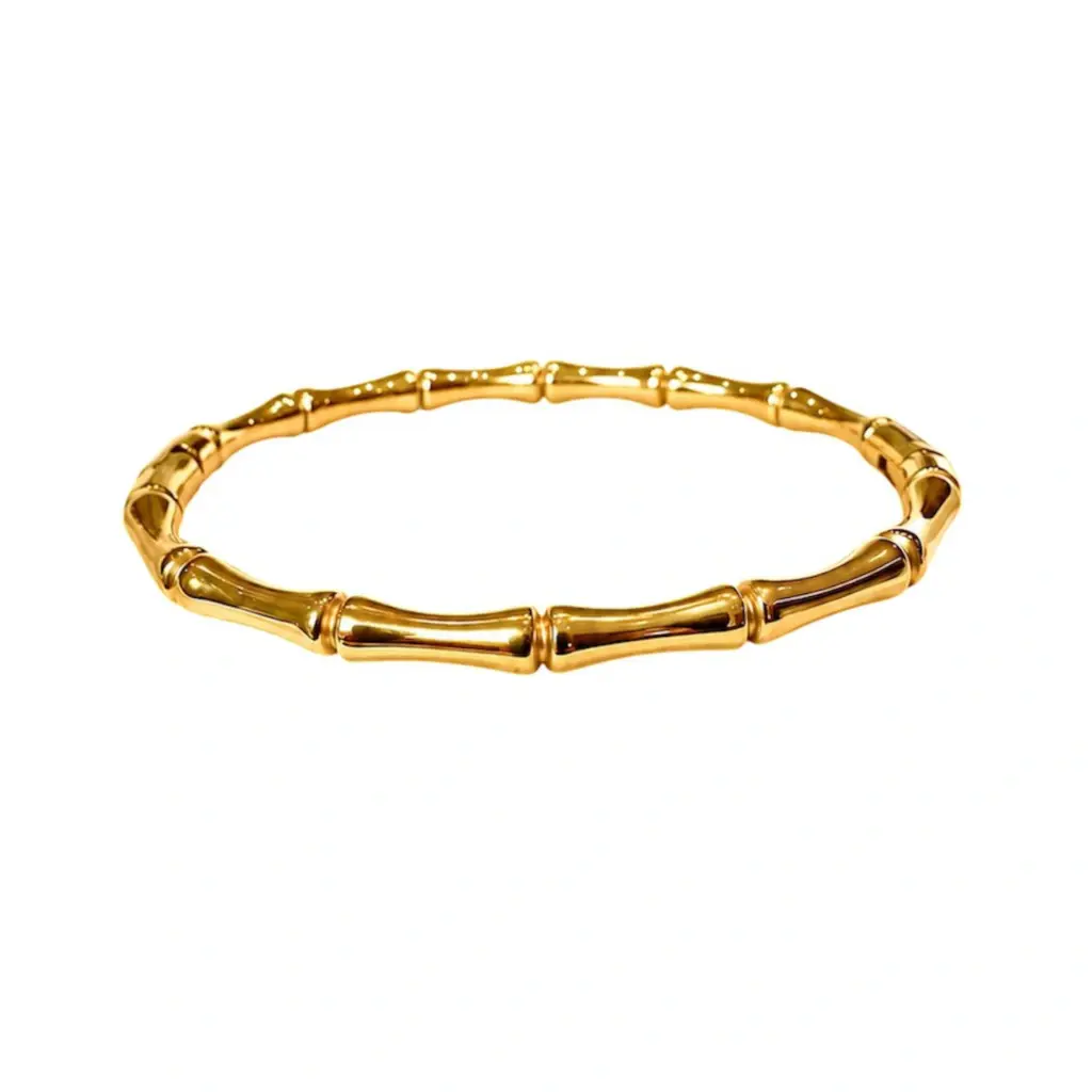 Bracelete Elo Bambu Dourado Aço Inoxidável