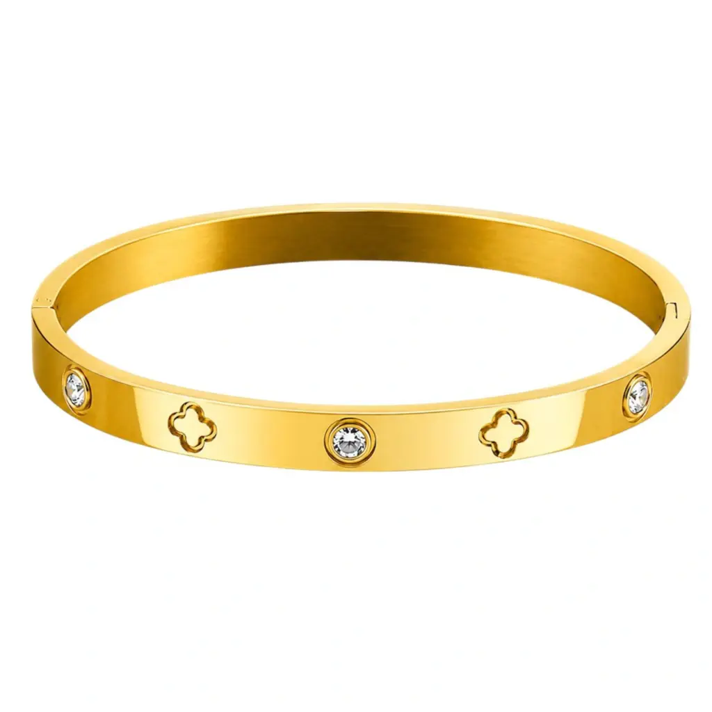 Bracelete Trevo Com Zircônias Aço Inoxidável