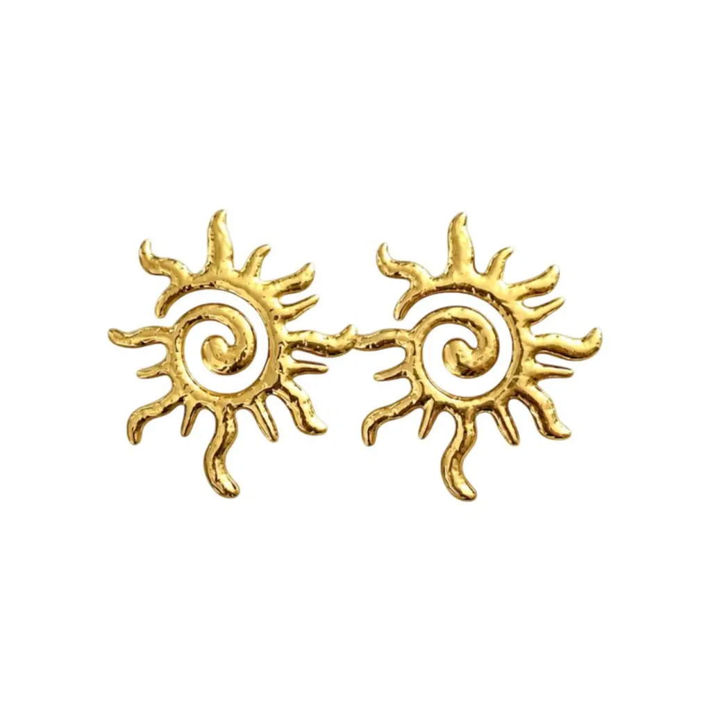 Brinco Raios de Sol Dourado Aço Inoxidável