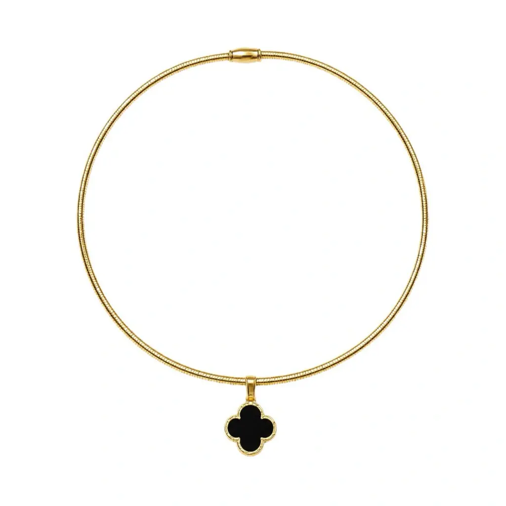 Choker Aro Liso Trevo Dourada Aço Inoxidável