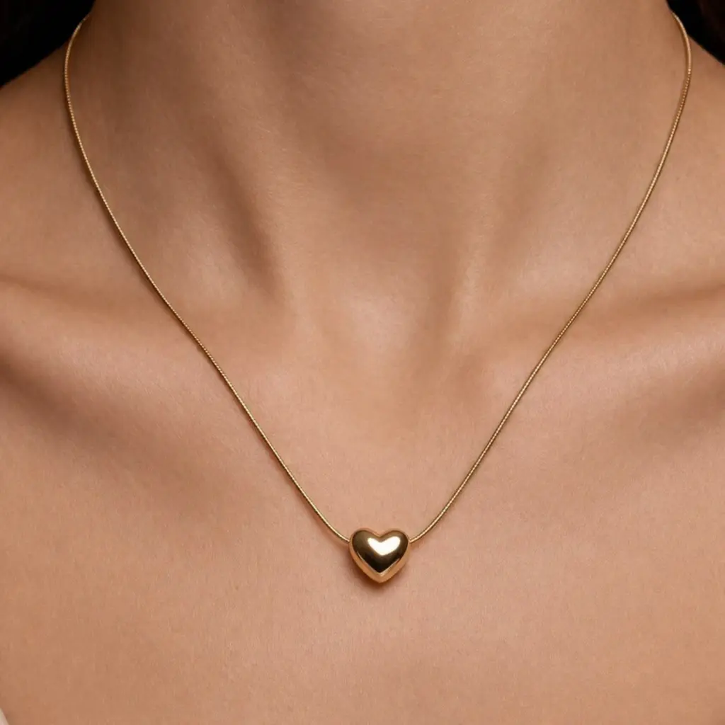 Colar Coração Dourado Aço Inoxidável