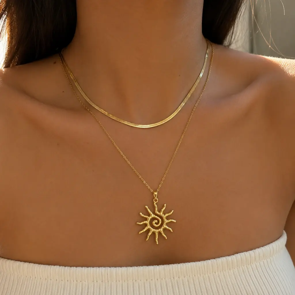 Colar Duplo Sol Dourado