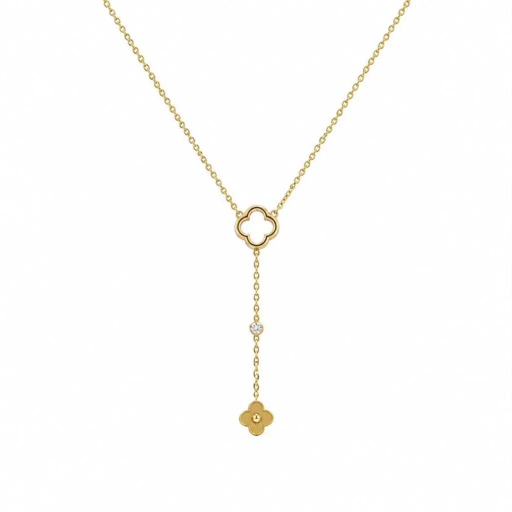 Colar Gravatinha Trevo + Ponto de Luz Dourado