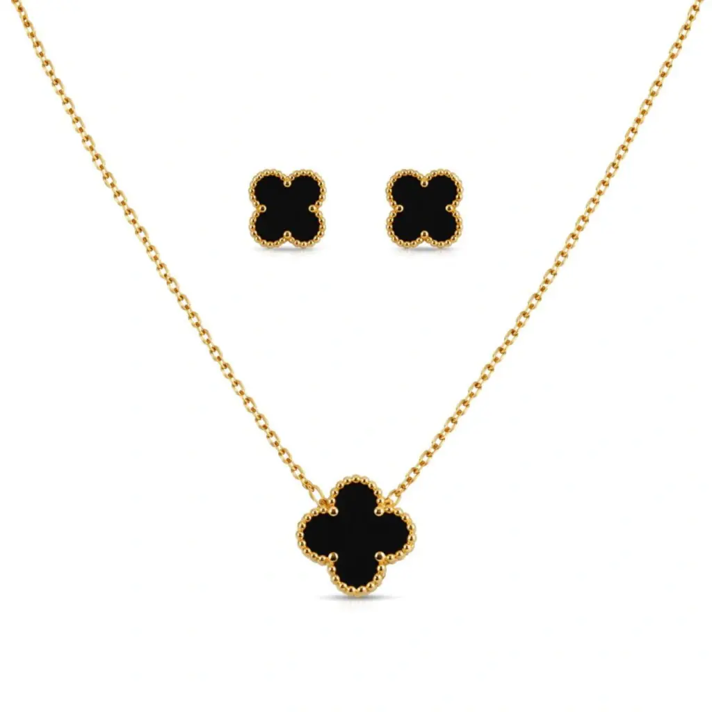 Conjunto Colar e Brinco Trevo Dourado