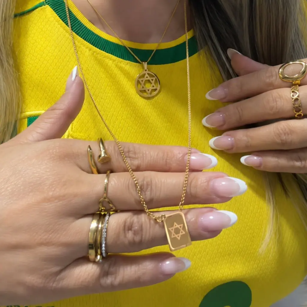 Escapulário Pai Nosso e Estrela de Davi Dourado