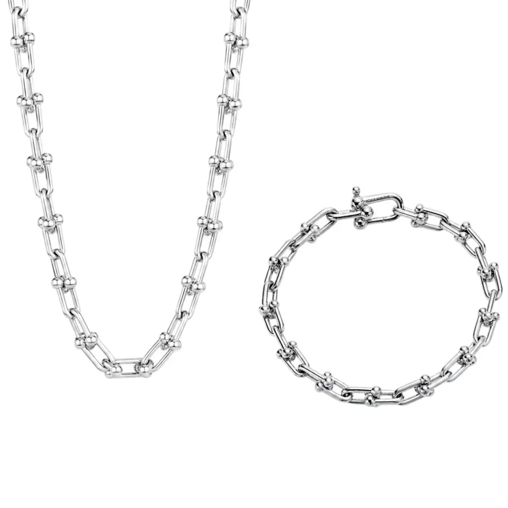 Kit Colar Pulseira Elos Inspiração Aço Inoxidável