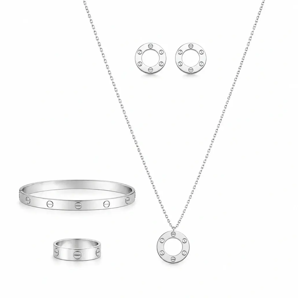 Kit Inspiração Colar Brinco Bracelete e Anel