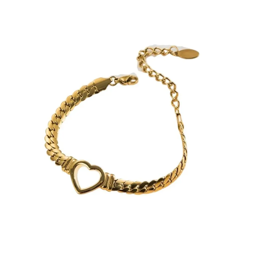 Pulseira Corrente Grossa Coração Dourada