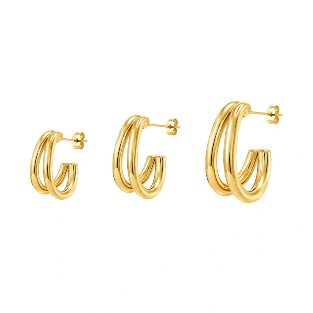 Trio Argolas Dupla Gold Aço Inoxidável