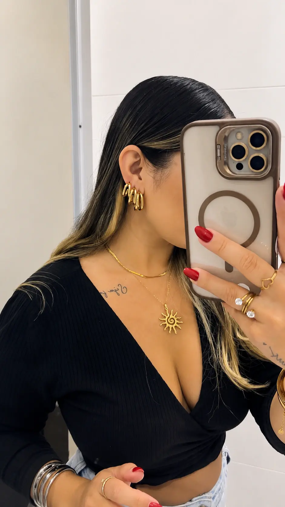 Trio Argolas Dupla Gold Aço Inoxidável