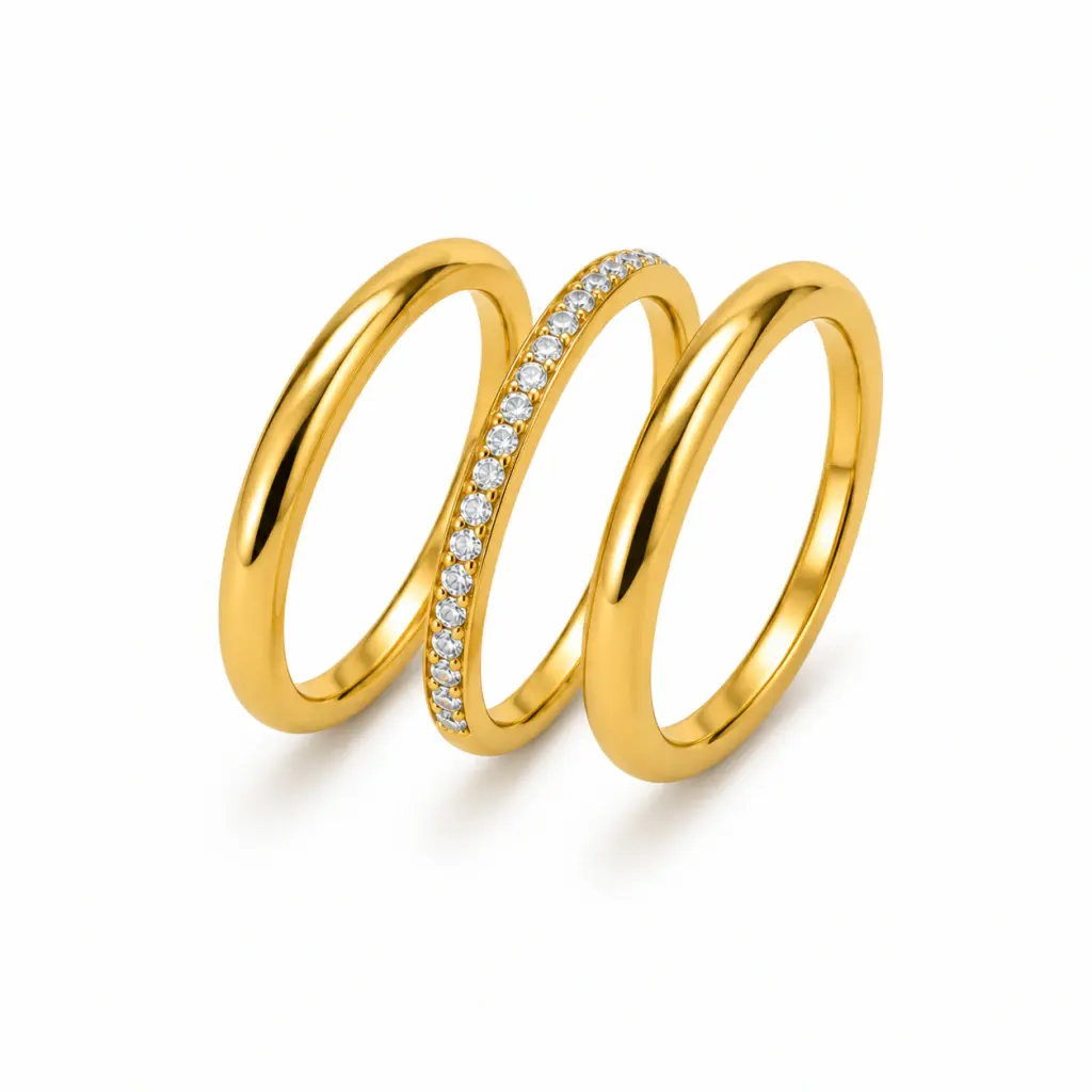 Trio de Anéis Clássicos + Zircônia Dourado
