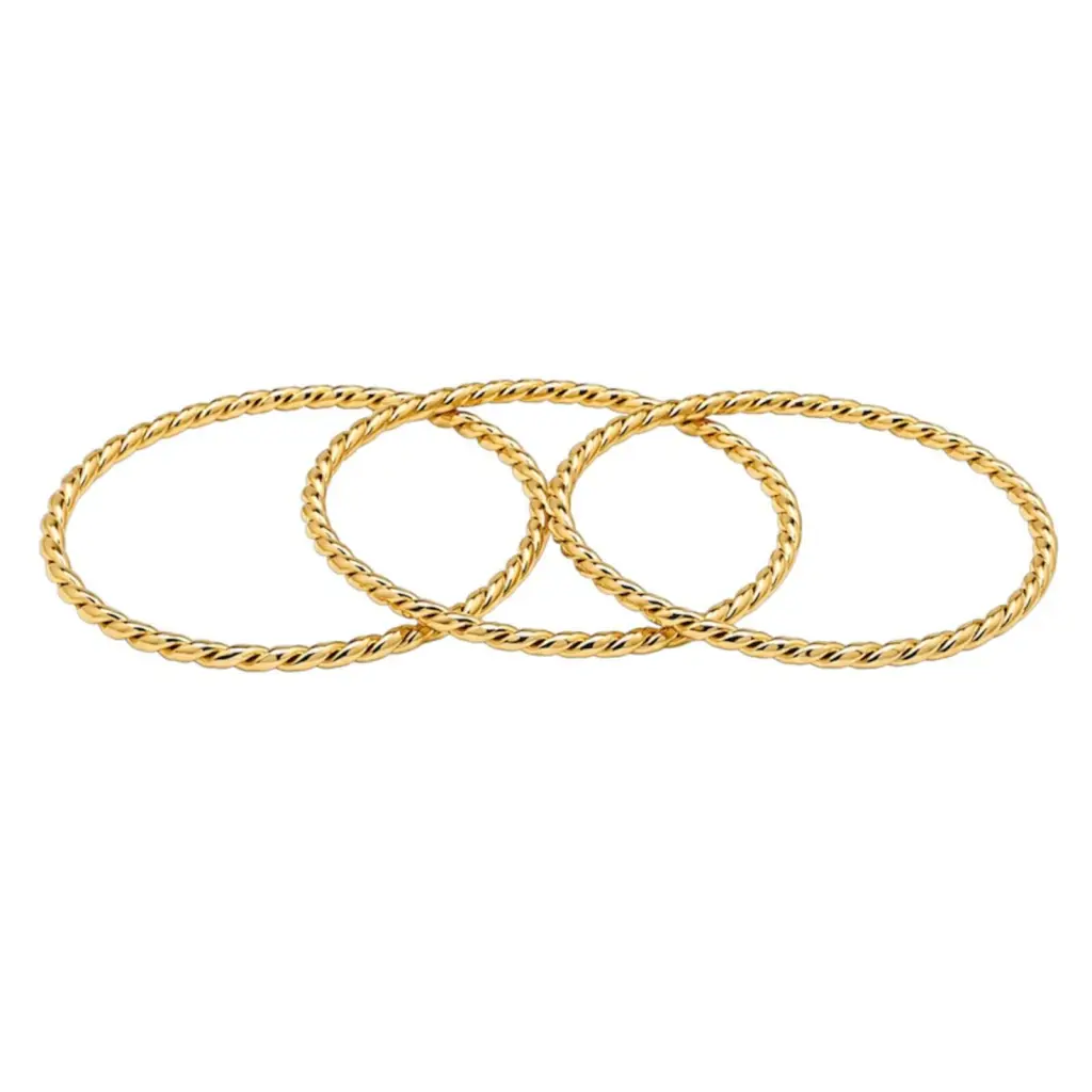 Trio de Braceletes Torcidos Dourado Aço Inoxidável